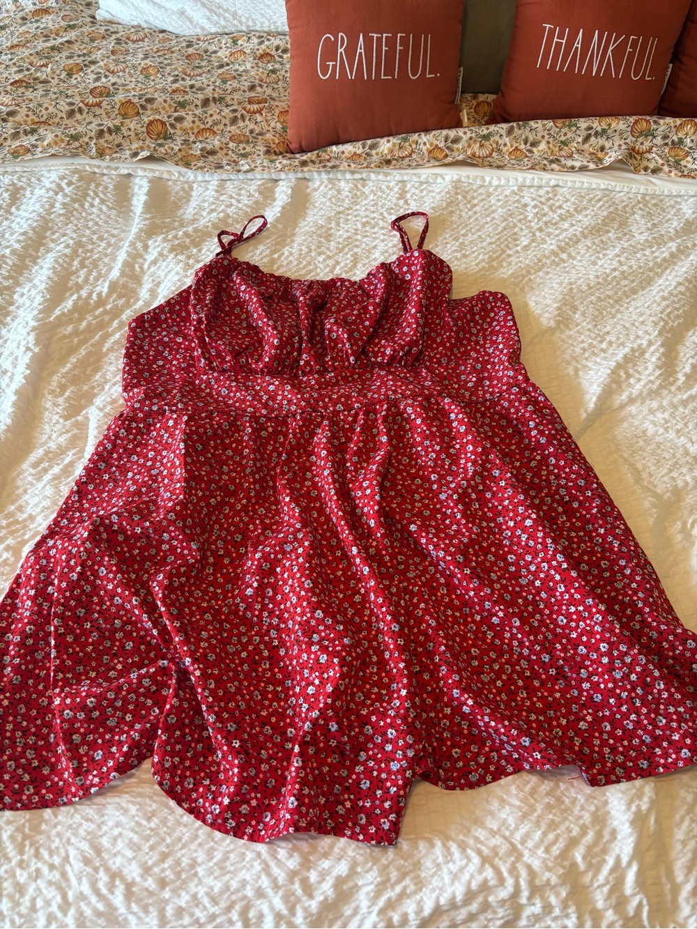 SHEIN Red Floral Spaghetti Strap Sundress romper